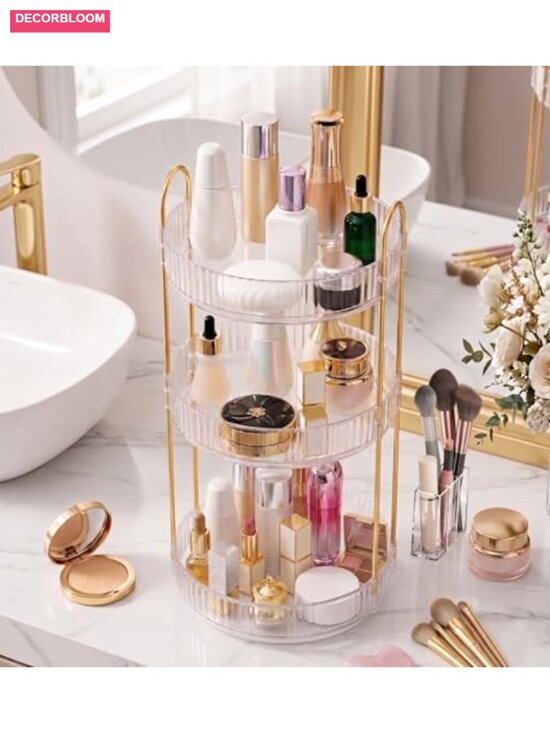 3-Tier 360° Rotating Makeup Organizer for Vanity Countertop - White main image 4